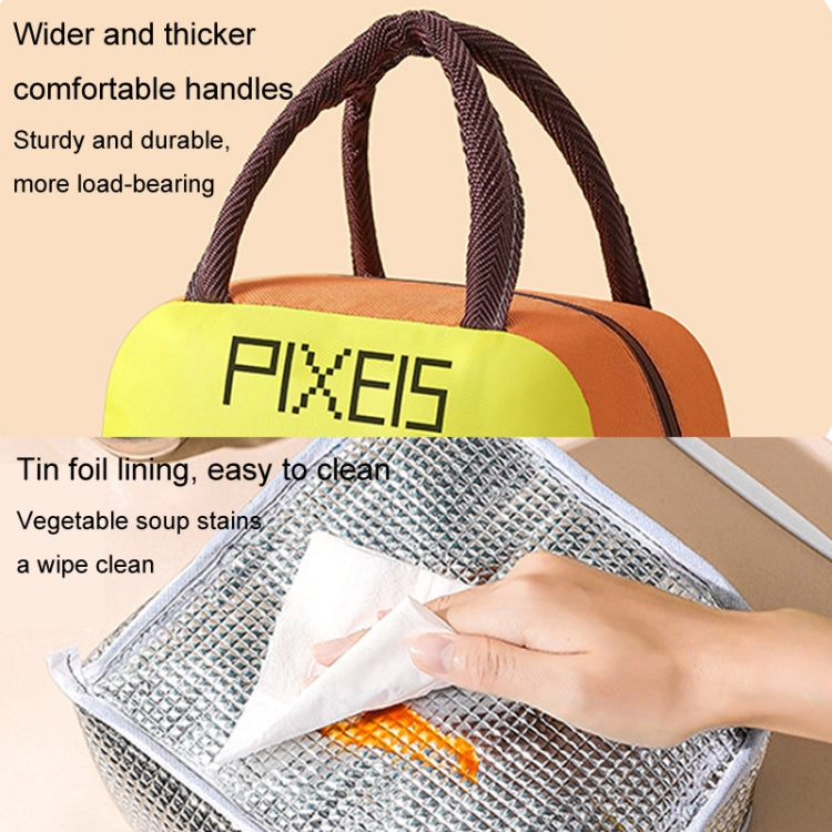 Student Portable Lunch Bag Cartoon Pixel Style Lunchbox Tote Bento Thermal Bag