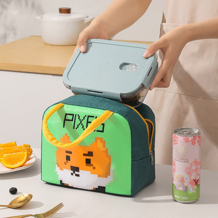 Student Portable Lunch Bag Cartoon Pixel Style Lunchbox Tote Bento Thermal Bag