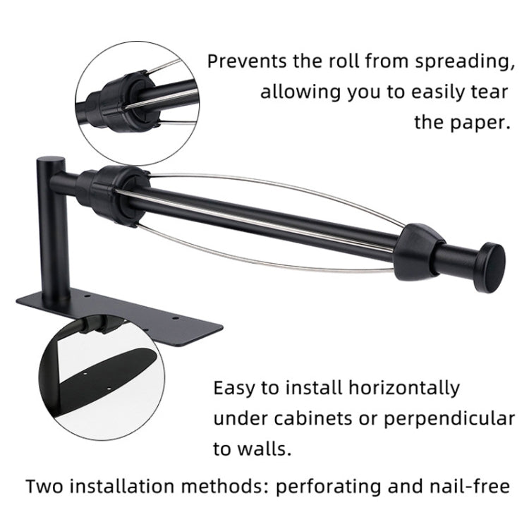 Kitchen Stainless Steel Paper Towel Holder With Damping Cabinet No Punch Roll Paper Cling Film Holder