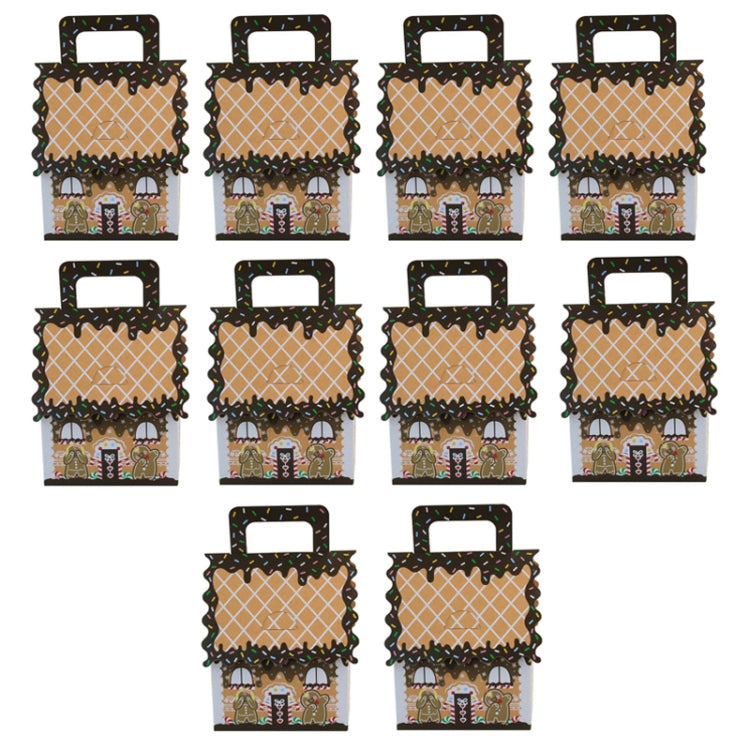 10pcs Christmas Candy Boxes Kraft Paper Christmas House Handbag Candy Boxes