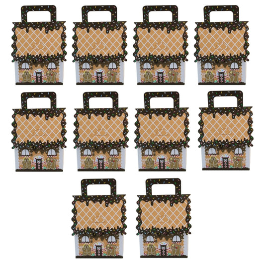 10pcs Christmas Candy Boxes Kraft Paper Christmas House Handbag Candy Boxes