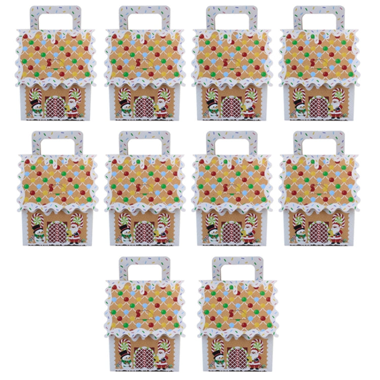 10pcs Christmas Candy Boxes Kraft Paper Christmas House Handbag Candy Boxes