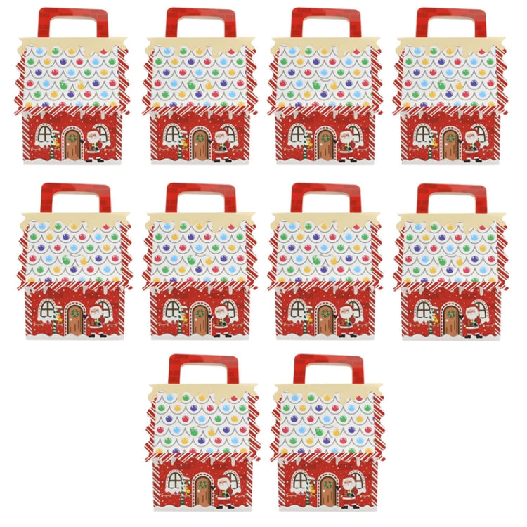 10pcs Christmas Candy Boxes Kraft Paper Christmas House Handbag Candy Boxes