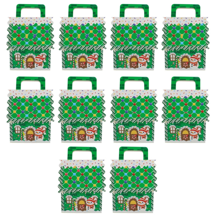 10pcs Christmas Candy Boxes Kraft Paper Christmas House Handbag Candy Boxes