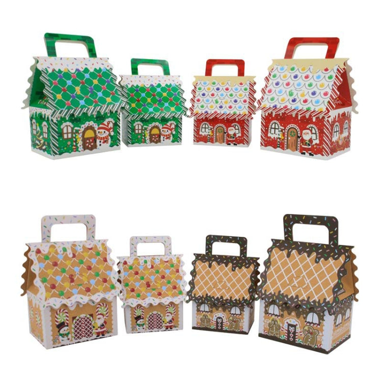 10pcs Christmas Candy Boxes Kraft Paper Christmas House Handbag Candy Boxes