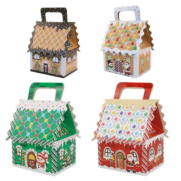 10pcs Christmas Candy Boxes Kraft Paper Christmas House Handbag Candy Boxes