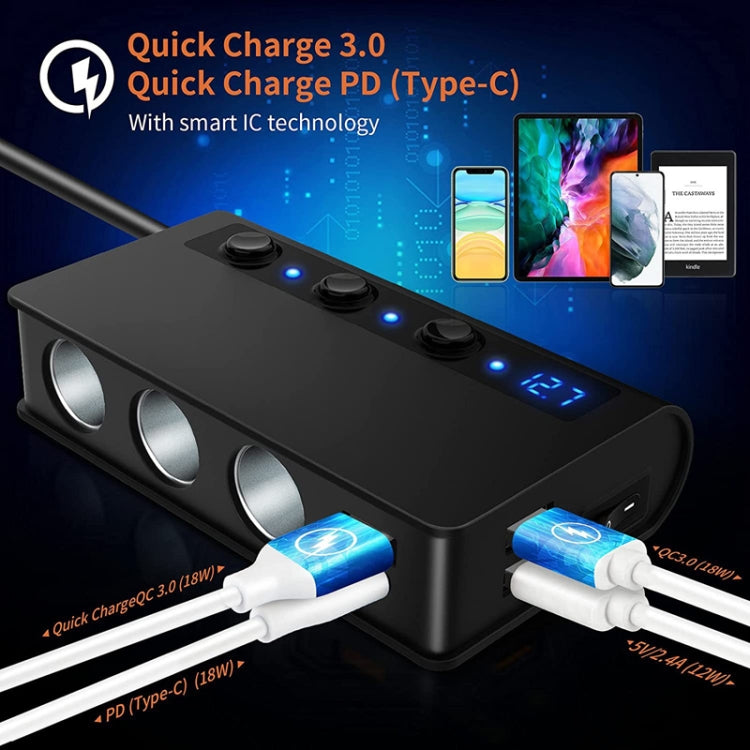 TR24 Car Cigarette Lighter One To Three With Switch 180W High Power Fast Charger