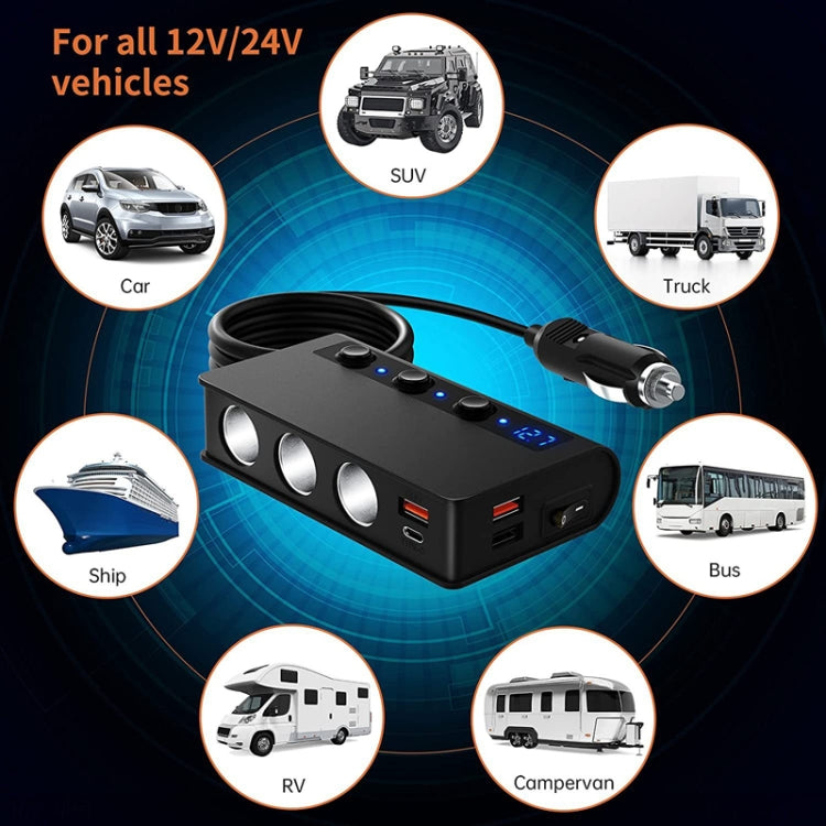 TR24 Car Cigarette Lighter One To Three With Switch 180W High Power Fast Charger
