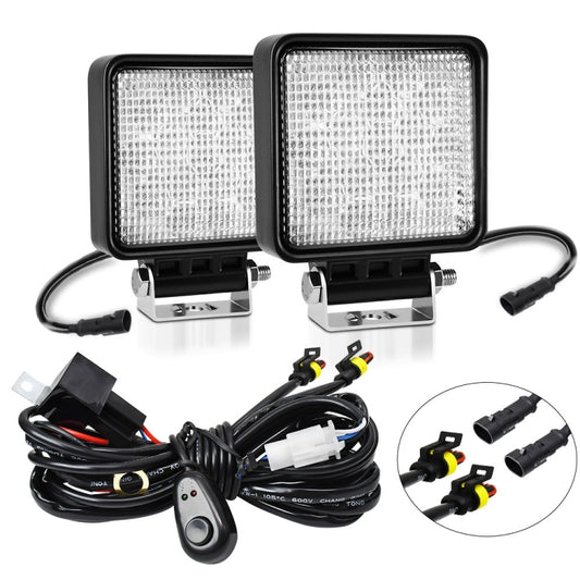 14W 9-30V 4 Inch Mixed Luminous Square Floodlight With Wire Set
