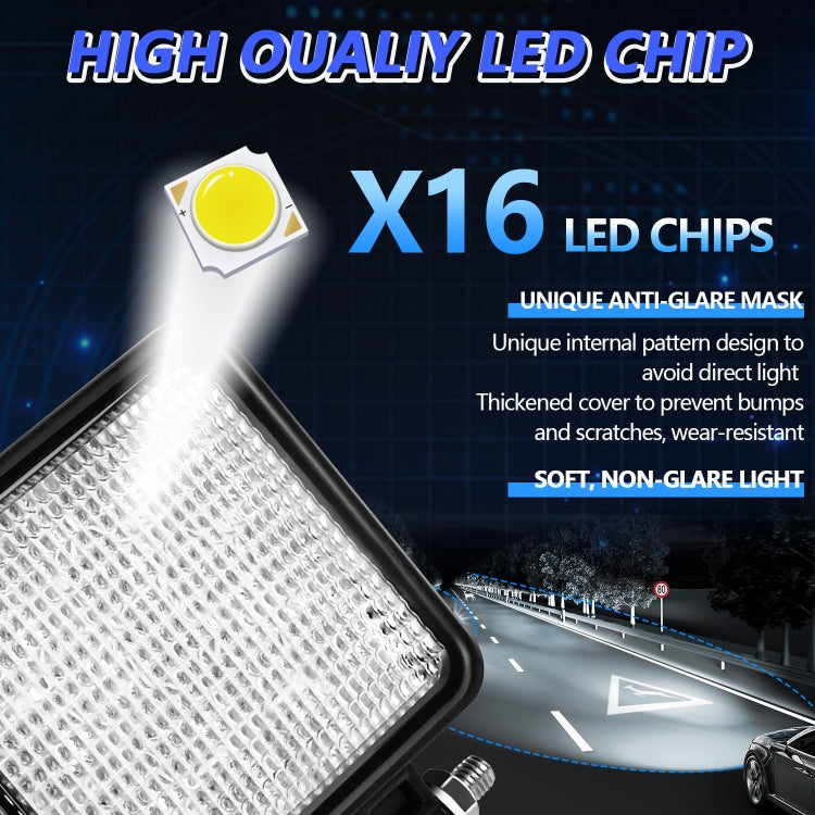 14W 9-30V 4 Inch Mixed Luminous Square Floodlight With Wire Set