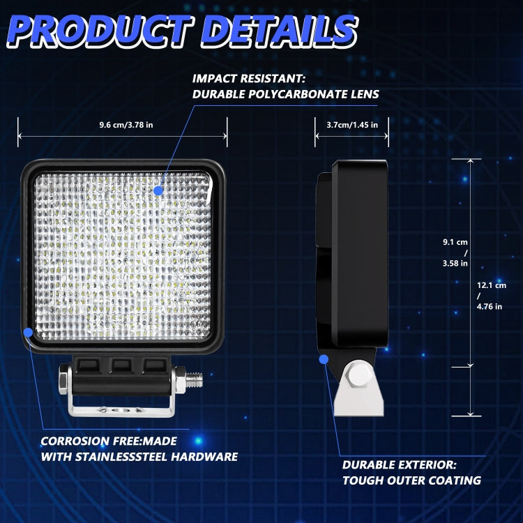 14W 9-30V 4 Inch Mixed Luminous Square Floodlight With Wire Set