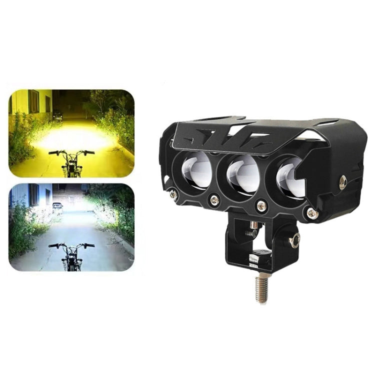 35W Motorcycle Spotlight Dual Color LED Headlight Triple Eye Waterproof Headlight