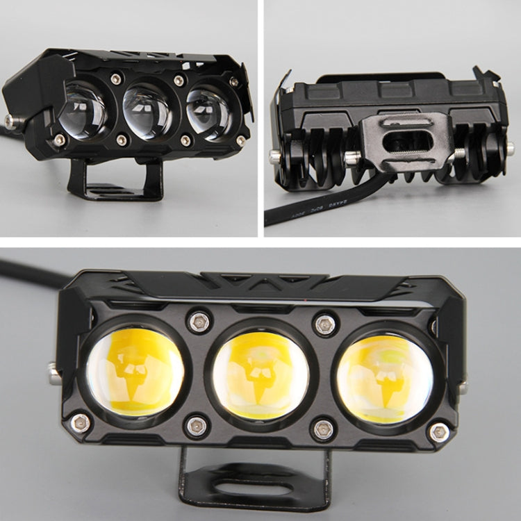 35W Motorcycle Spotlight Dual Color LED Headlight Triple Eye Waterproof Headlight