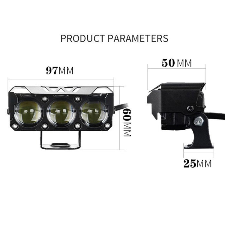 35W Motorcycle Spotlight Dual Color LED Headlight Triple Eye Waterproof Headlight