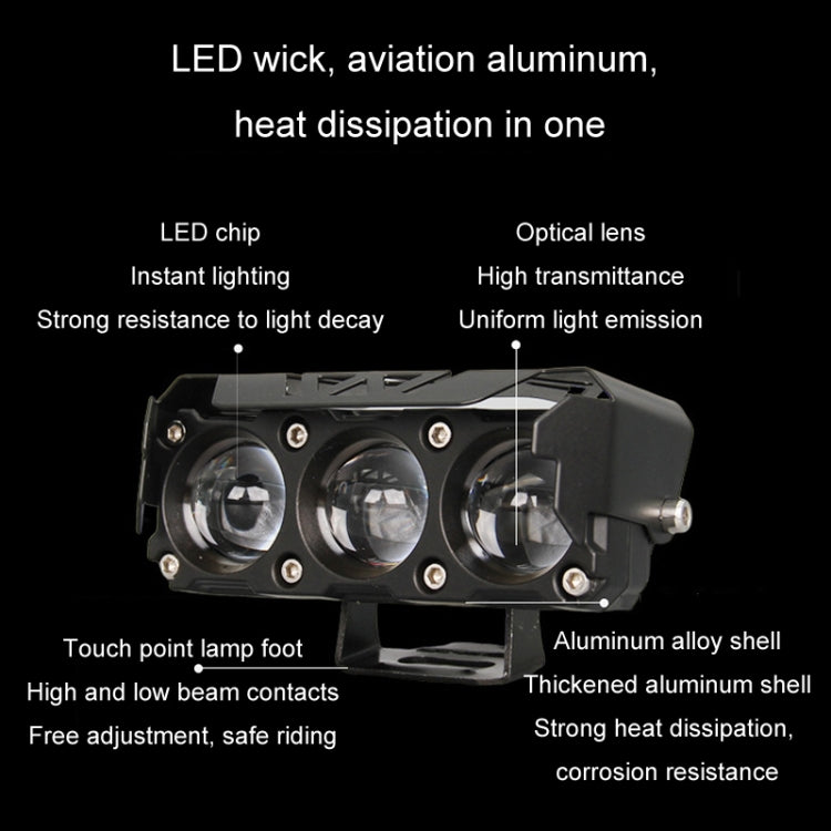 35W Motorcycle Spotlight Dual Color LED Headlight Triple Eye Waterproof Headlight