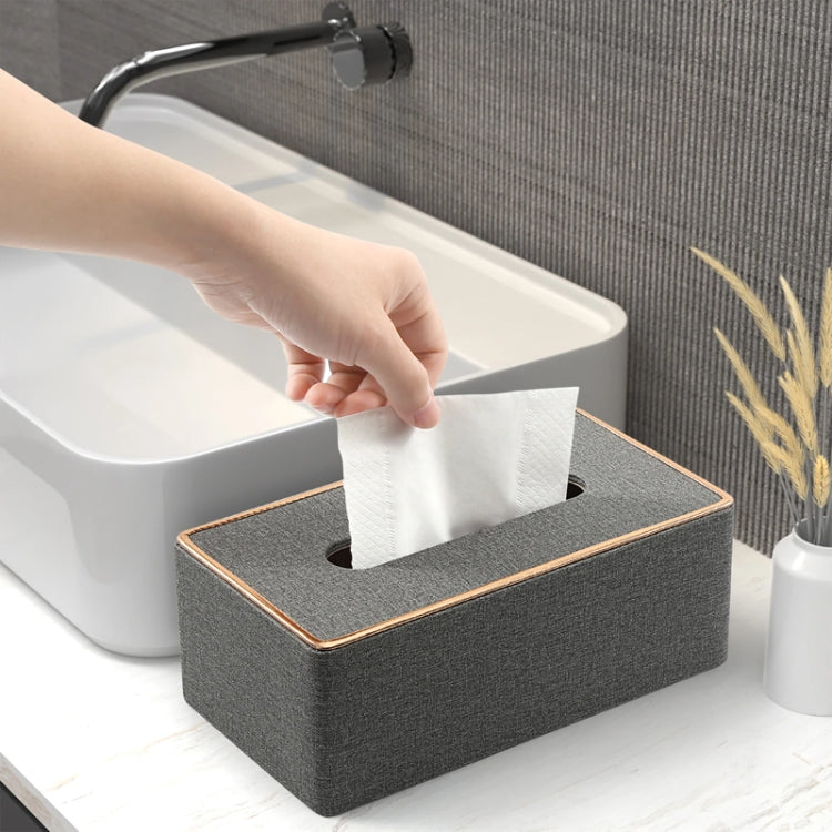 Home Decor Tissue Box Cover Desktop Gold Rim Faux Leather Napkin Holder Toilet Paper Storage Box
