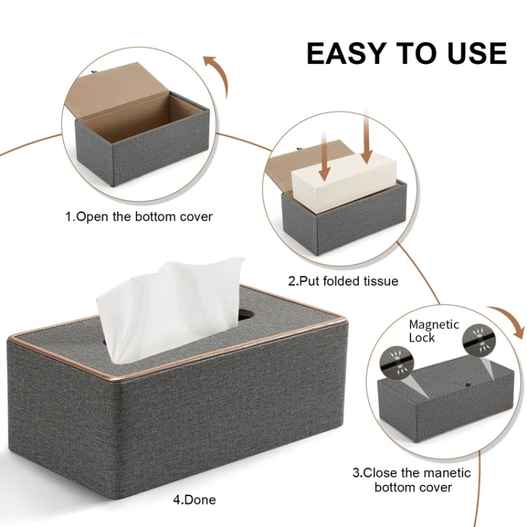 Home Decor Tissue Box Cover Desktop Gold Rim Faux Leather Napkin Holder Toilet Paper Storage Box