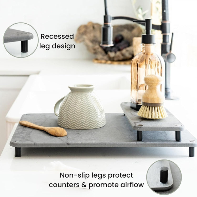 2pcs /Set Diatomite Kitchen Quick Drying Mat Drainage Countertop Mat Absorbent Pad With Metal Feet