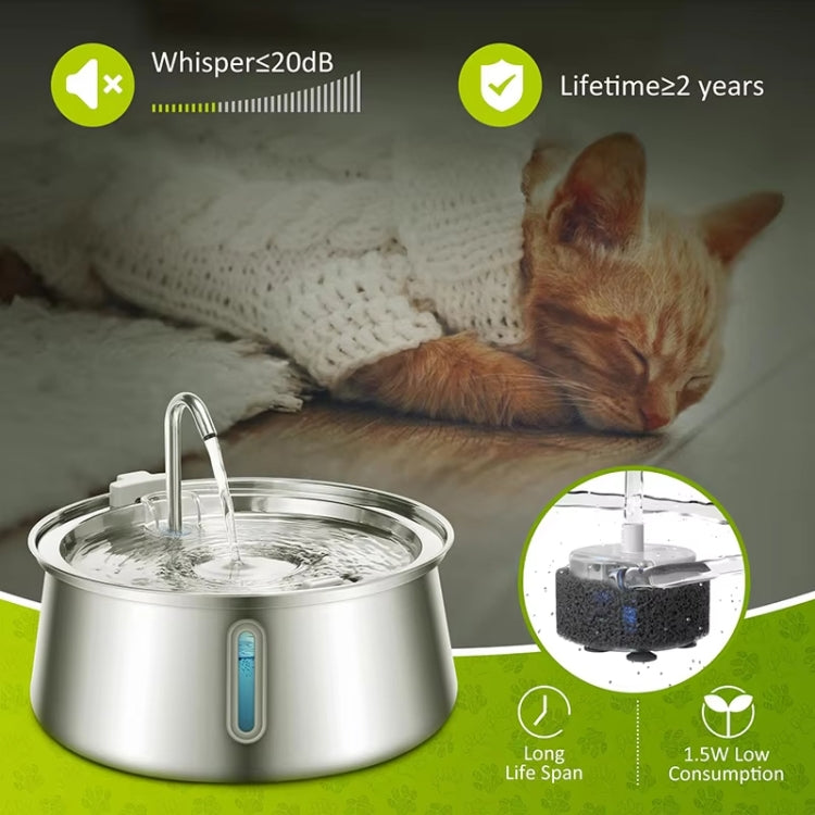 4L Pet Water Dispenser Stainless Steel Cats Water Fountain Large Capacity Automatic Cat Drinker