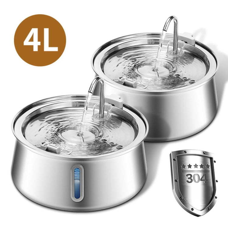 4L Pet Water Dispenser Stainless Steel Cats Water Fountain Large Capacity Automatic Cat Drinker