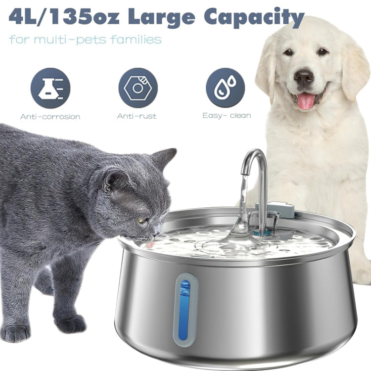 4L Pet Water Dispenser Stainless Steel Cats Water Fountain Large Capacity Automatic Cat Drinker