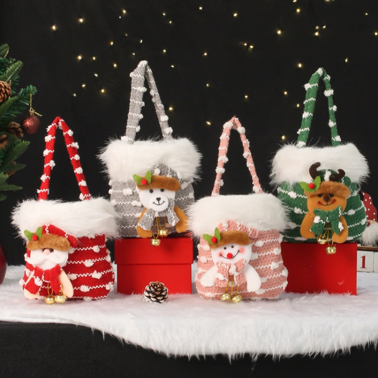 Knitted Velvet Gift Bag For Christmas Presents With Handle And 3D Doll Decoration