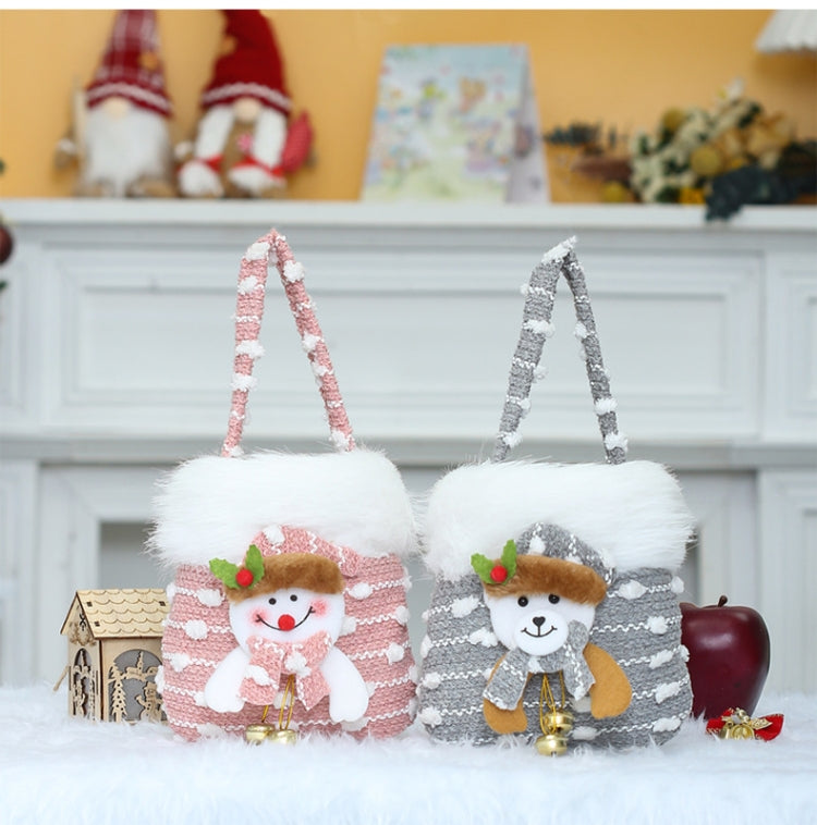 Knitted Velvet Gift Bag For Christmas Presents With Handle And 3D Doll Decoration