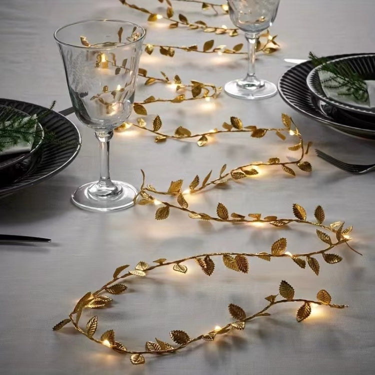 LED Artificial Golden Leaf Vine Light String For Christmas Holiday Decoration