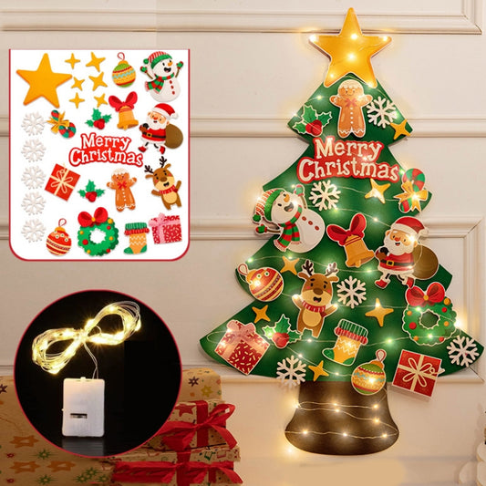 100x70cm  DIY Lighted Felt Christmas Tree Set with 27pcs Detachable Ornaments
