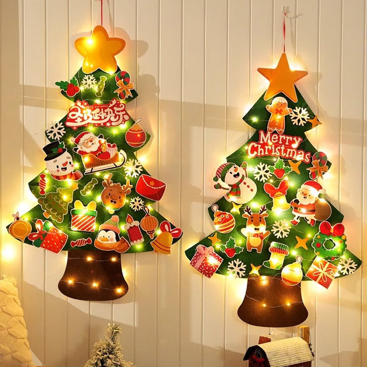 100x70cm  DIY Lighted Felt Christmas Tree Set with 27pcs Detachable Ornaments