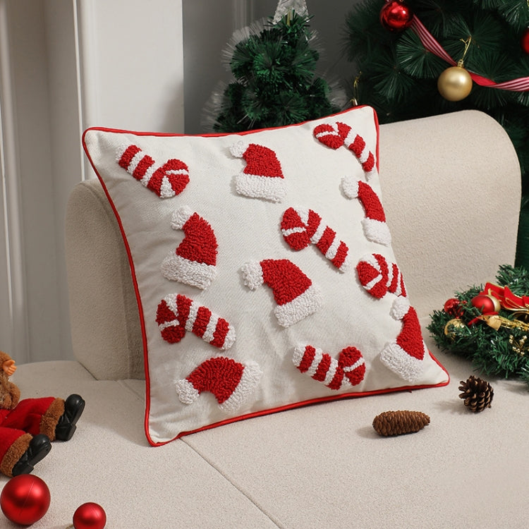 Simple Christmas Tufted Pillowcase Circle Velvet Trimmed Cushion Cover, Pillow Core Not Included