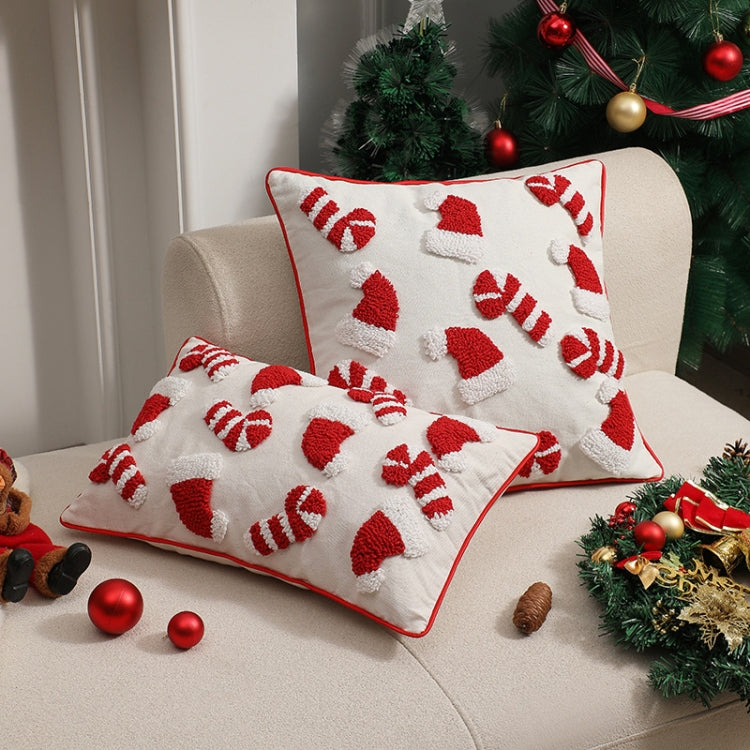 Simple Christmas Tufted Pillowcase Circle Velvet Trimmed Cushion Cover, Pillow Core Not Included