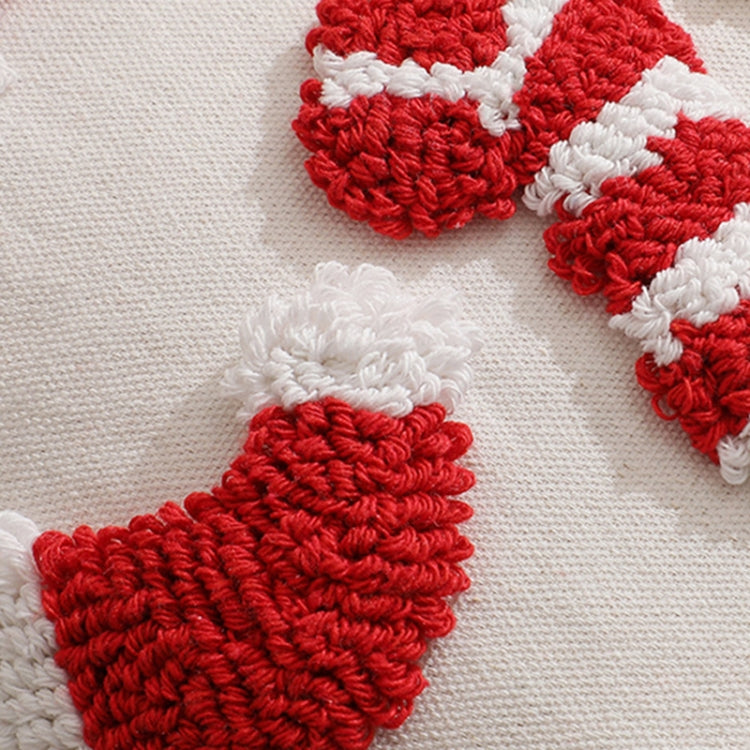 Simple Christmas Tufted Pillowcase Circle Velvet Trimmed Cushion Cover, Pillow Core Not Included