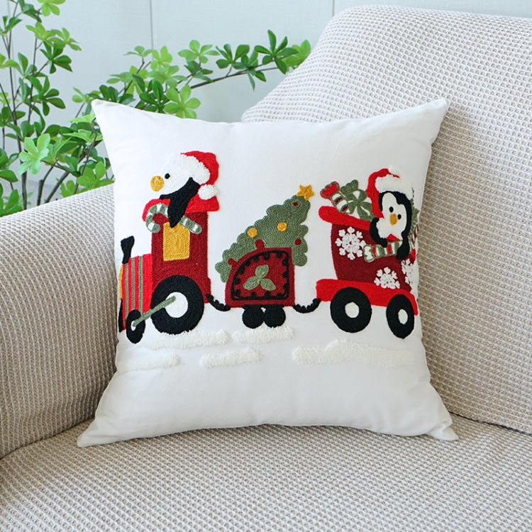 Christmas Embroidery Pillowcase Canvas Sofa Cushion Cover, Pillow Core Not Included