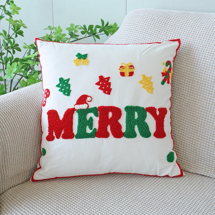 Christmas Embroidery Pillowcase Canvas Sofa Cushion Cover, Pillow Core Not Included