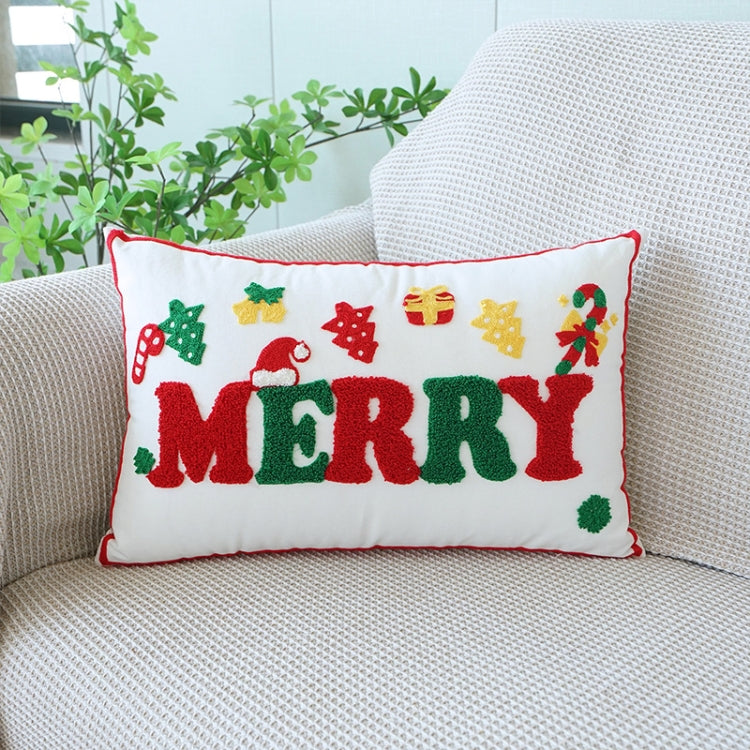 Christmas Embroidery Pillowcase Canvas Sofa Cushion Cover, Pillow Core Not Included