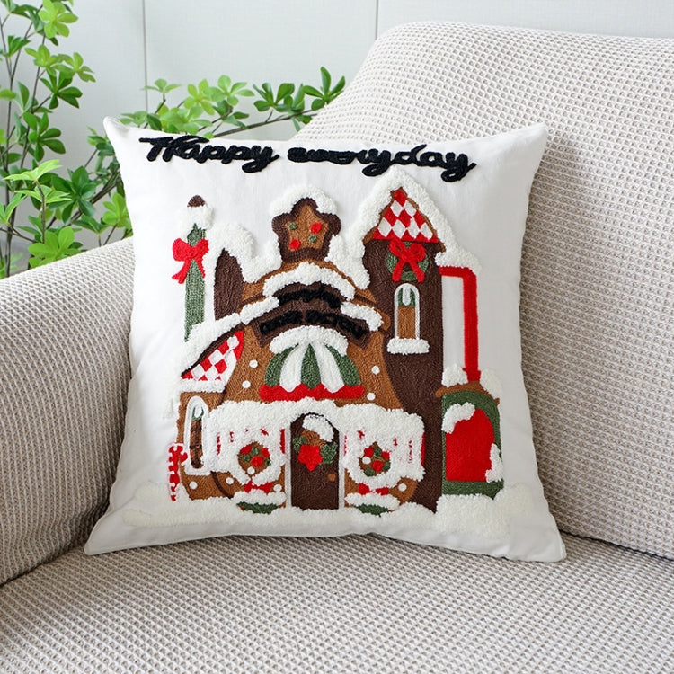 Christmas Embroidery Pillowcase Canvas Sofa Cushion Cover, Pillow Core Not Included