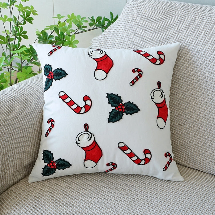 Christmas Embroidery Pillowcase Canvas Sofa Cushion Cover, Pillow Core Not Included