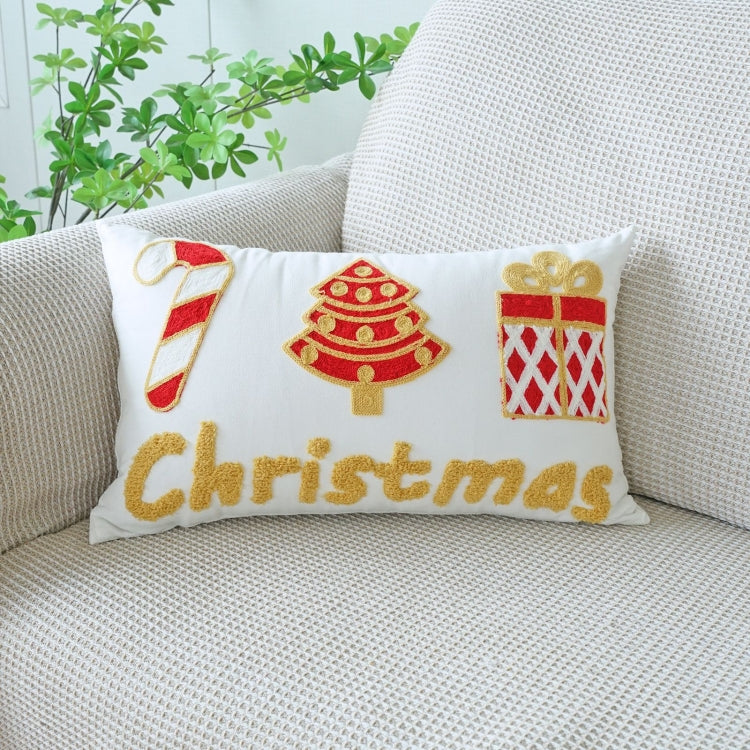 Christmas Embroidery Pillowcase Canvas Sofa Cushion Cover, Pillow Core Not Included