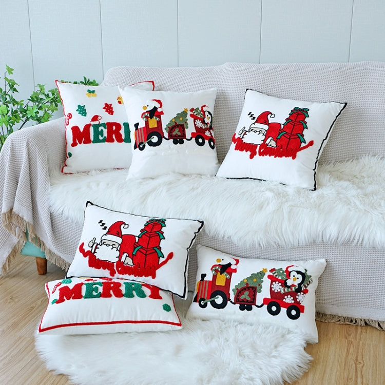 Christmas Embroidery Pillowcase Canvas Sofa Cushion Cover, Pillow Core Not Included