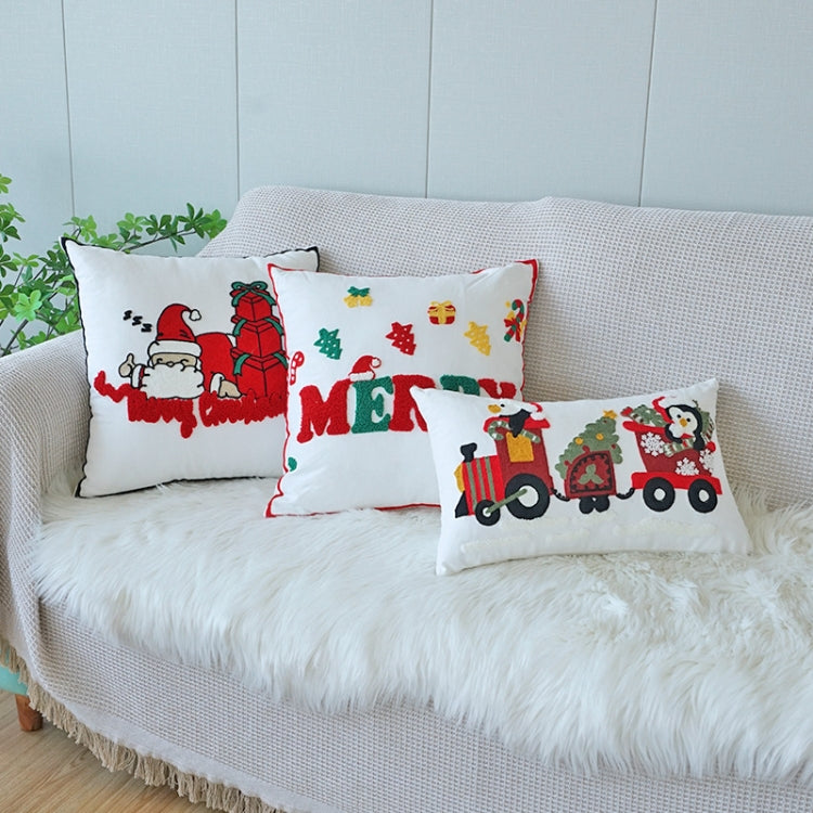 Christmas Embroidery Pillowcase Canvas Sofa Cushion Cover, Pillow Core Not Included