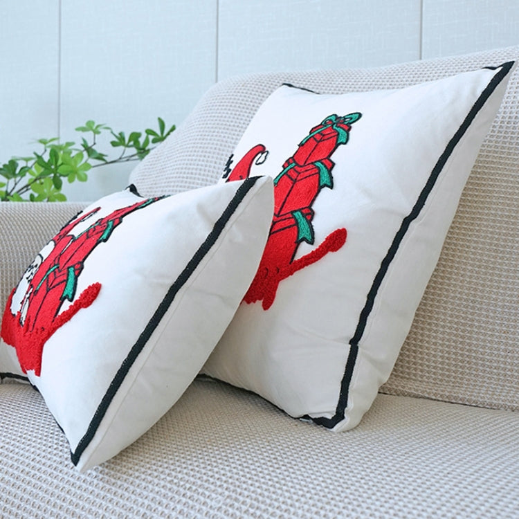 Christmas Embroidery Pillowcase Canvas Sofa Cushion Cover, Pillow Core Not Included