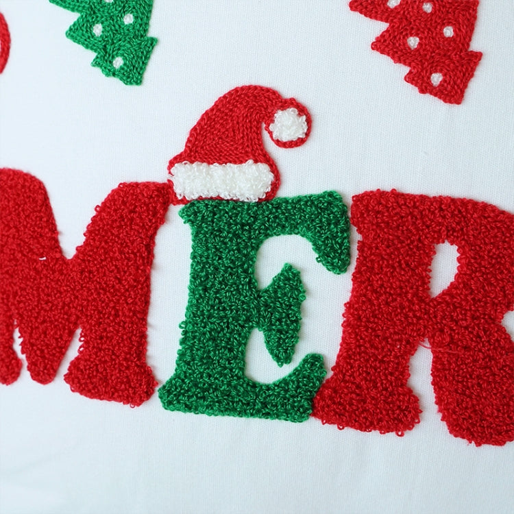 Christmas Embroidery Pillowcase Canvas Sofa Cushion Cover, Pillow Core Not Included