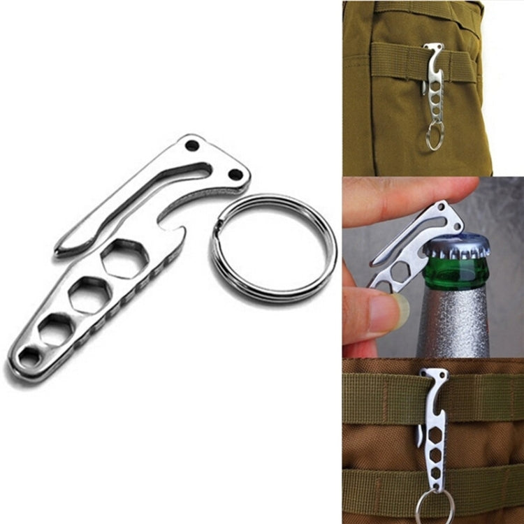 Versatile Keychain Multi-Tool: Stainless Steel Bottle Opener, Pry Bar, and Hex Wrench