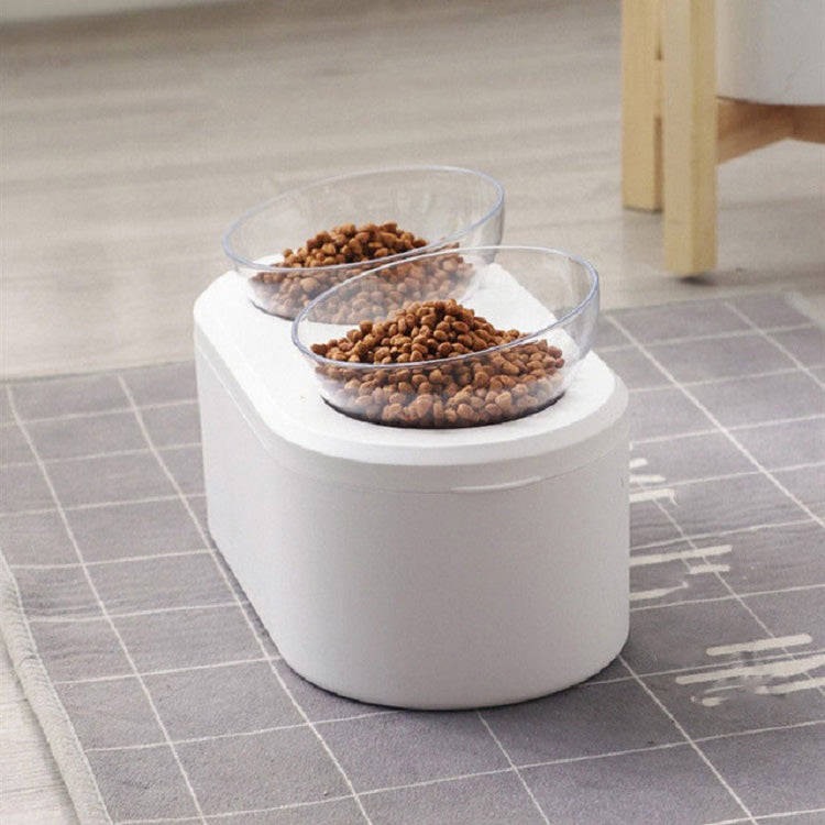 Transparent Pet Bowl Grain Storage Type Neck Protector Oblique Double Bowl